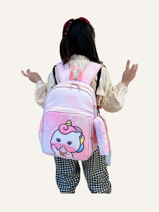 Cartoon Mermaid & Unicorn Print Backpack For Kids And Teens, School Bag With Pencil Case
