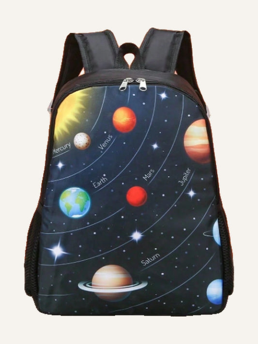 Space Black  Black Large Graphic Casual Backpack