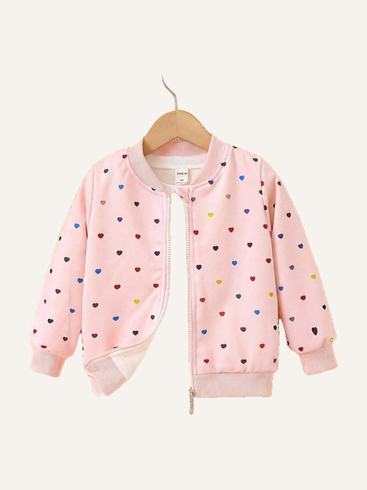 Young Girl Heart Print Bomber Jacket