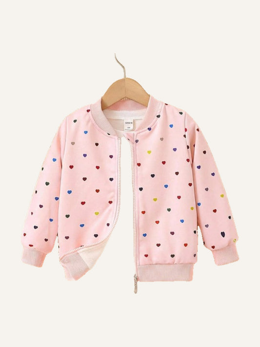 Young Girl Heart Print Bomber Jacket