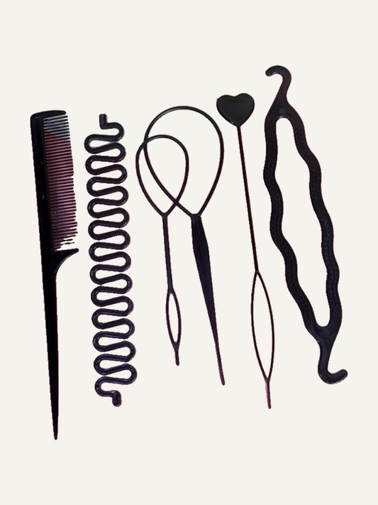 6pcs Hair Styling Tools For Girls, Topsy Tail Hair Tool Hair Loop + Hair Comb, Ideal Choice For Gifts