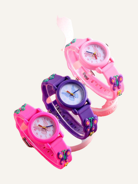 3pcs/Set Boys & Girls Watches, Round Football Sports Style, Butterfly, Strawberry, Unicorn, Dinosaur Children's Watches, Digital & Analog Clock, Affordable Back To School Watches, Fashionable School Supplies For Students, Quartz Watches Suitable For Da...