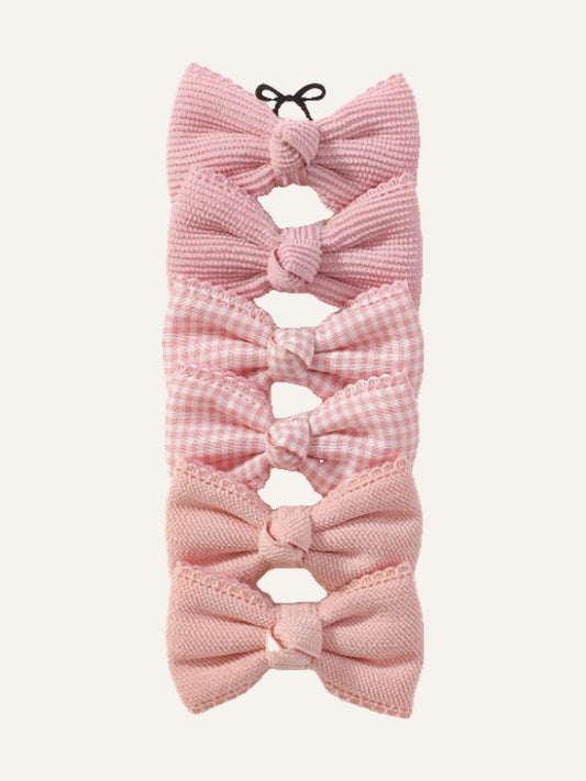 6pcs/Pack Cute Pink Girls Bowknot Hair Clips, Soft And Comfortable Hair Accessories