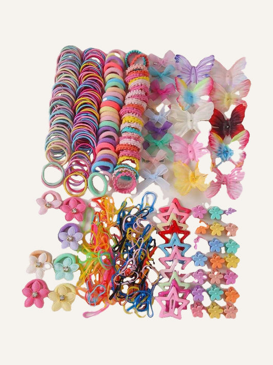 820pcs Girls Multicolor Mesh Bow Hair Clips, Elastic Hair Ties, Rhinestone Star Hair Scrunchies, Durable & Non-Damaging, Suitable For Daily Use And Gift