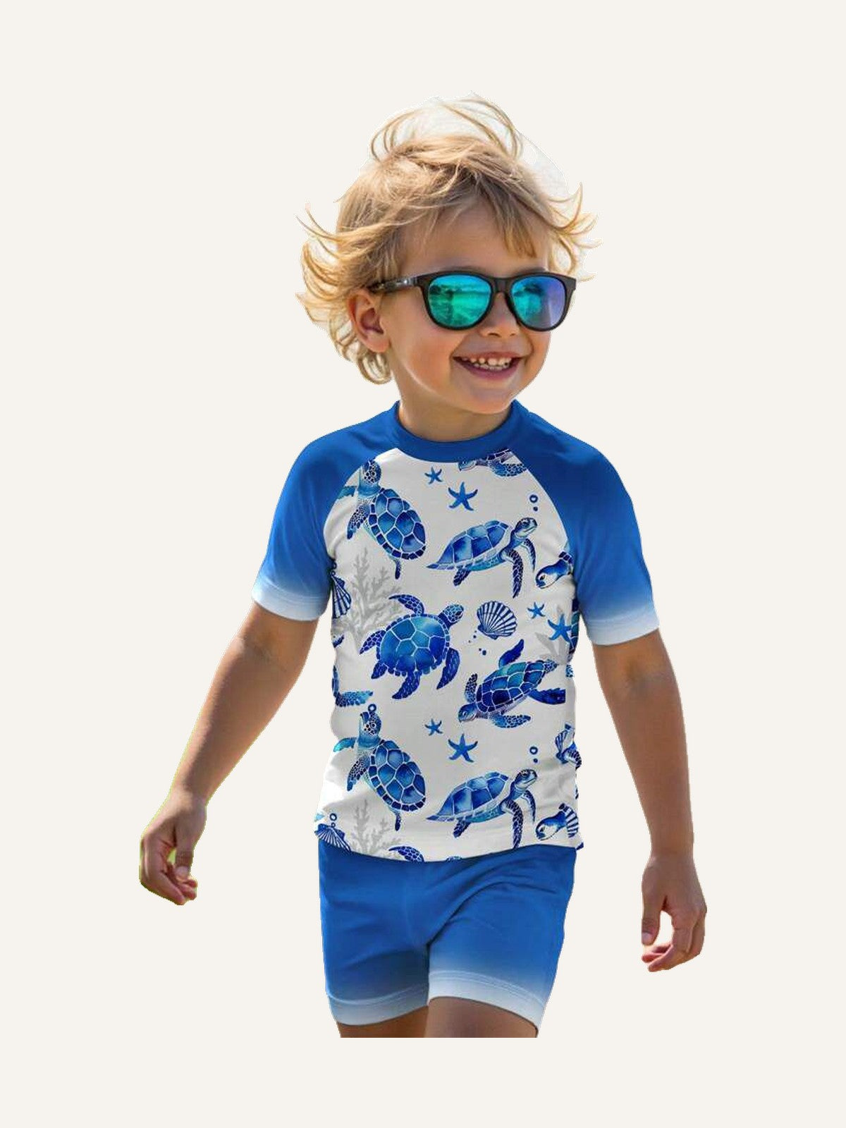 Boy  Neck Short Sleeve T-Shirt And Shorts Swimsuit