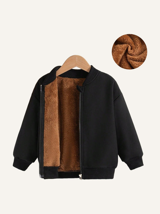 Boys' Casual Solid Color Zip-Up Raglan Long Sleeve Fleece Jacket Outerwear, Autumn/Winter