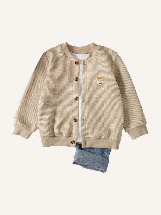 Casual Outgoing Fashion Solid Color Cartoon Embroidery Design Regular Fit Long Sleeve Jacket, Spring & Autumn
