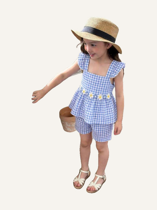 Girl Floral Plaid Set
