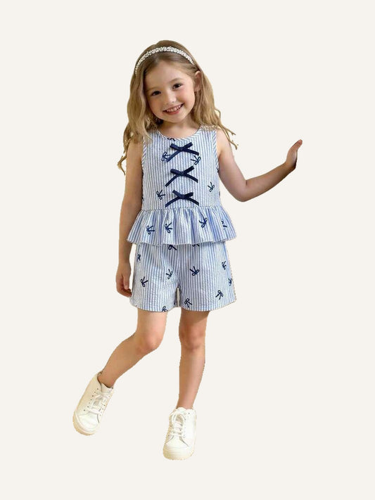 Girl Striped Decor Vest & Shorts Set