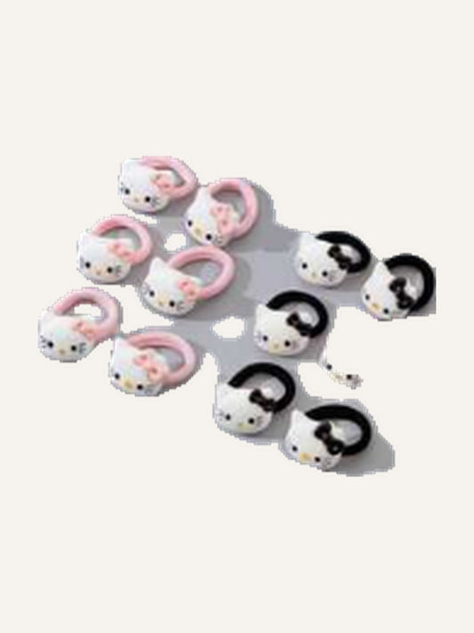12pcs - Sanrio Hello Kitty Themed Mini Hair Clips - Adorable Cat Hair Clips. Suitable For Girls Decoration And Wear - Minimalist Elegant Black And Pink Elastic Hair Clips, Suitable For Daily Fashion Matching