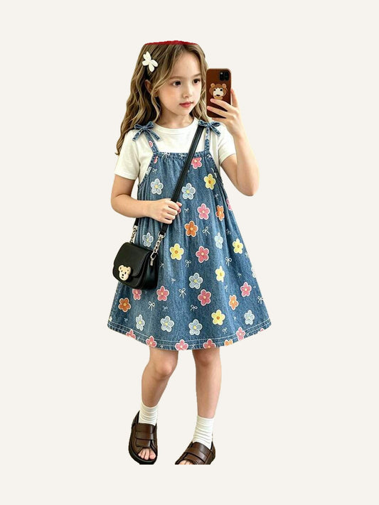 Girl Floral Denim Dress