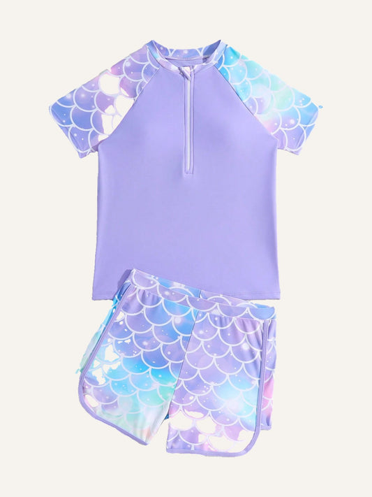 Graphic Gems Tween Girl Fish Scale Print Swimwear Set
