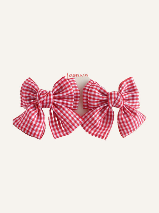 2pcs Girls Simple Versatile Dual-Color Plaid Bow Ponytail Braided Hair Clip With Fringe Bangs, Suitable For Daily Wear And Back To School Season