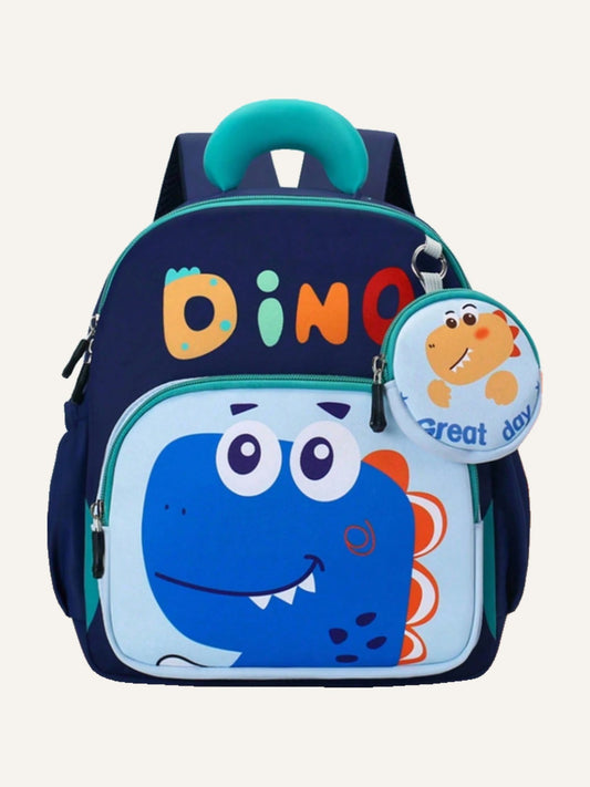 Dark Blue Dino Graphic Casual Backpack