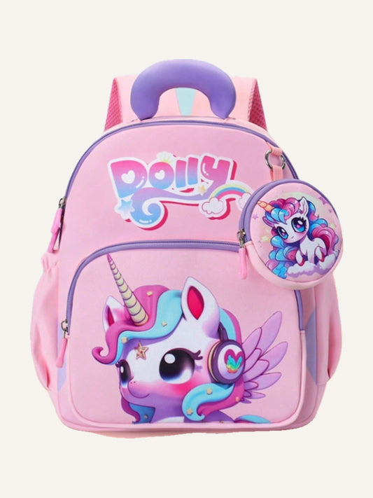 Pink Unicorn Graphic Casual Backpack