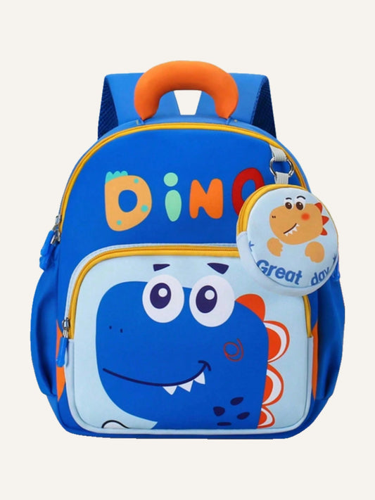 Sky Blue Dino Graphic Casual Backpack