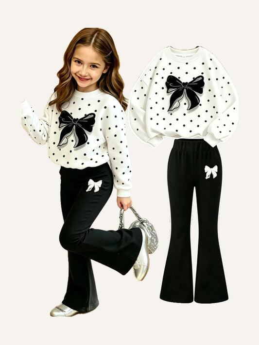 2pcs Young Girl Casual Fashion  Pullover Sweatshirt And Matching Flare Pants Set