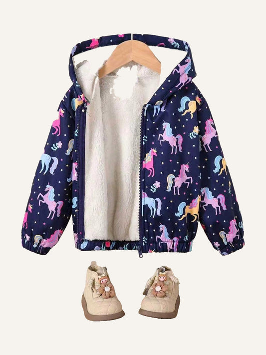 Toddler Unicorn Print Warm Hooded Jacket