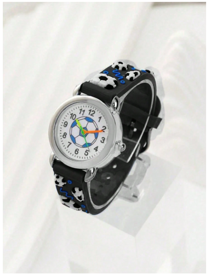 2pcs Sports Football Pattern Quartz Watches - Black & Blue, Suitable For School, Outdoor, Casual